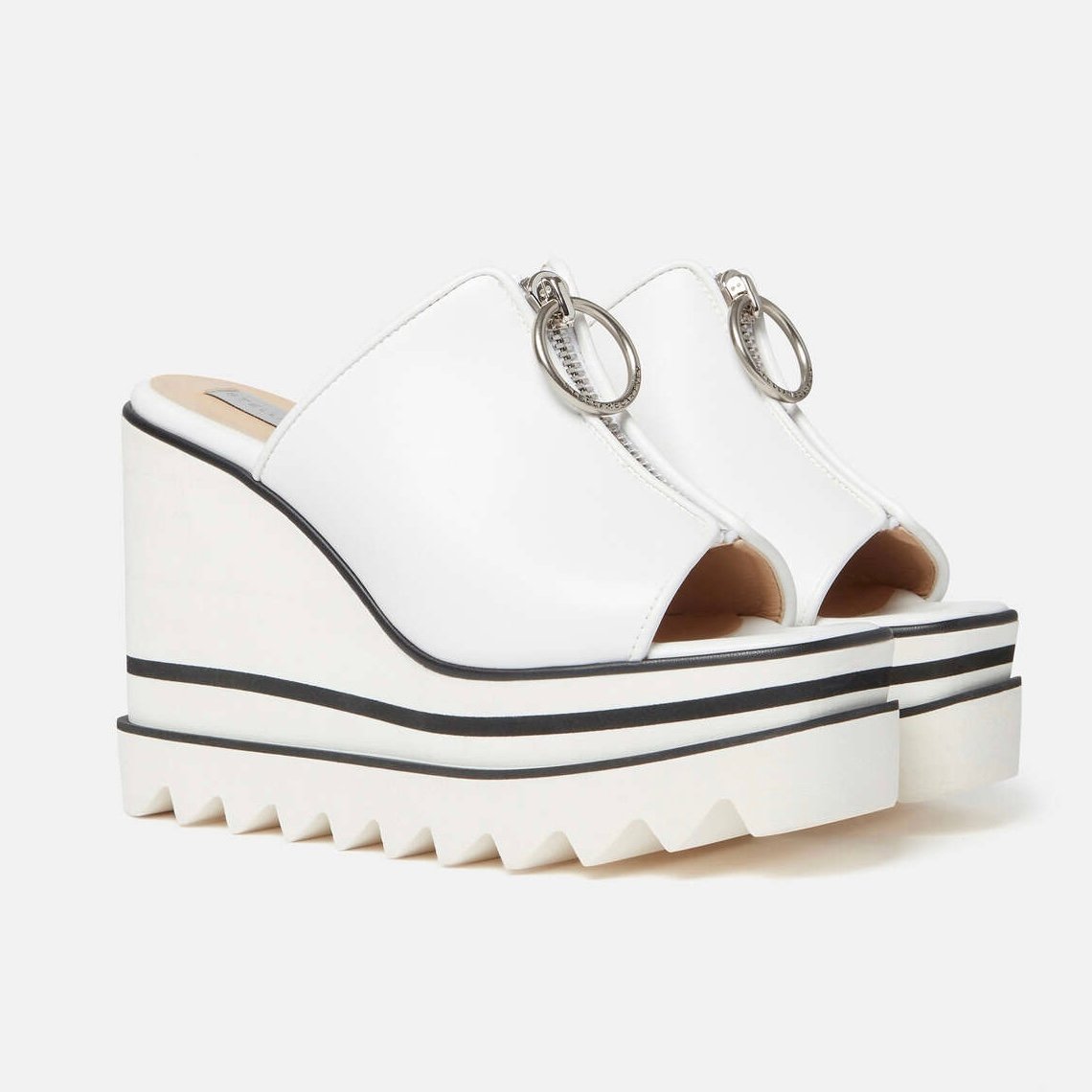 Stella McCartney Sneakelyse Platform Wedge Zip Slide Sandals White Size 40.5 EU