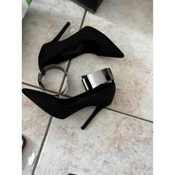ALLSAINTS silver belt bangle wrap dress shoes cuff heels bangle ankle pumps sexy