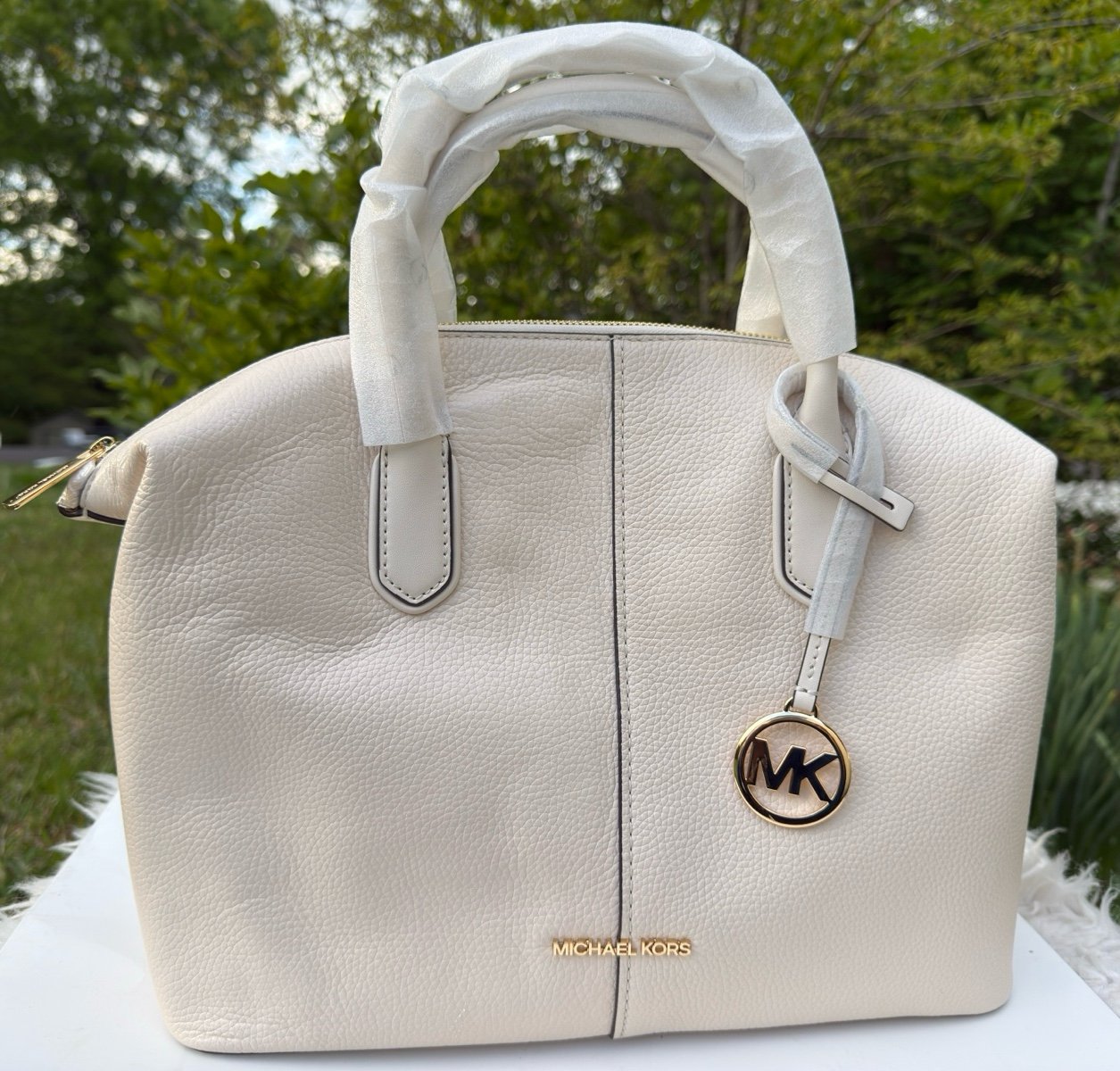 Michael Kors Hyde Large Leather Satchel Denim slouchy handbag crossbody purse