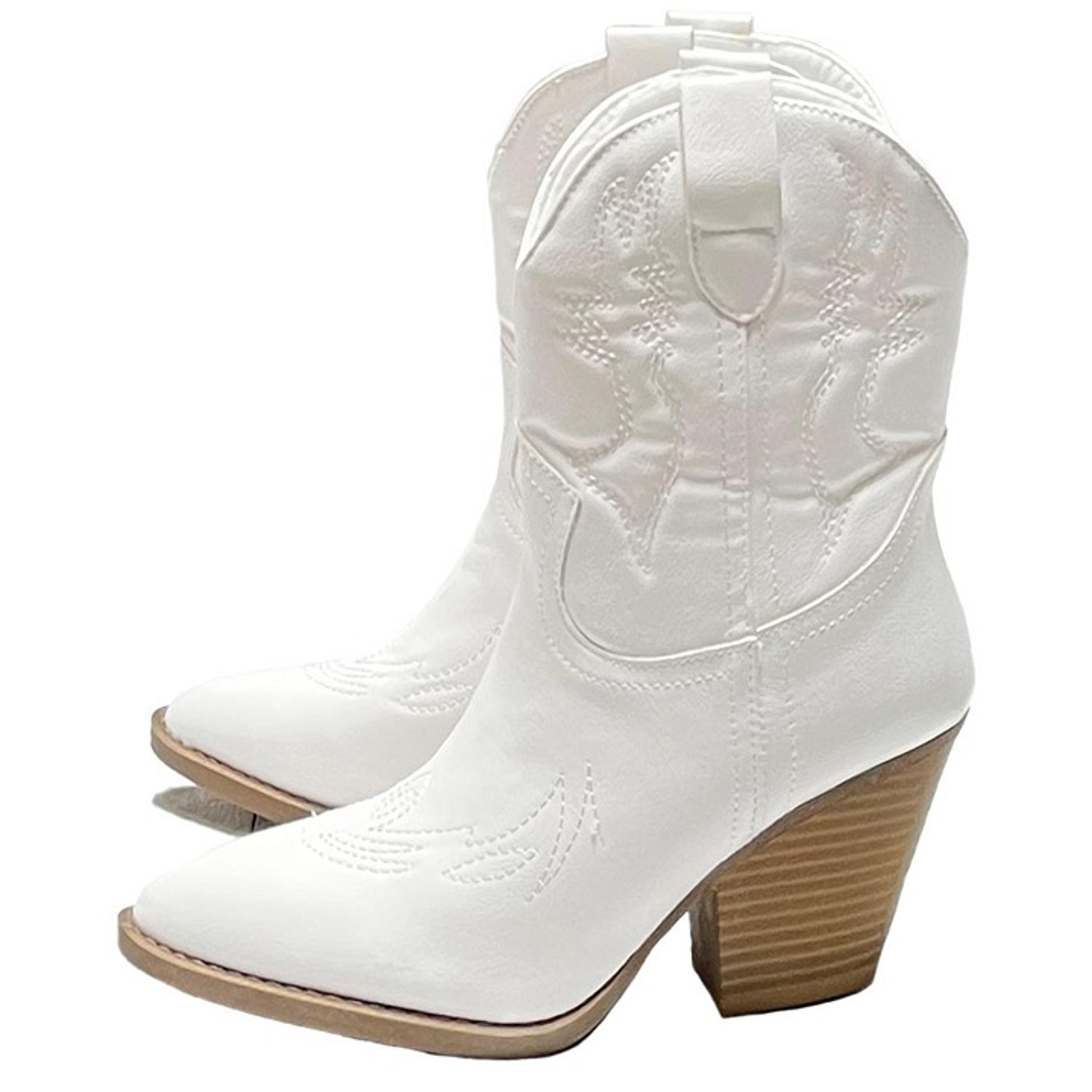 New Womens White Western Cowboy Ankle Boots Booties Size 10 - Forever New