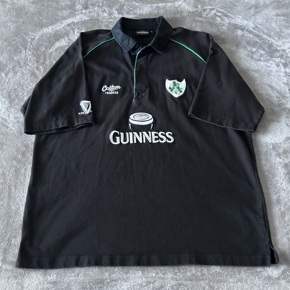 Vintage Ireland Cotton Traders Guinness Rugby Shirt Black Mens Size XL