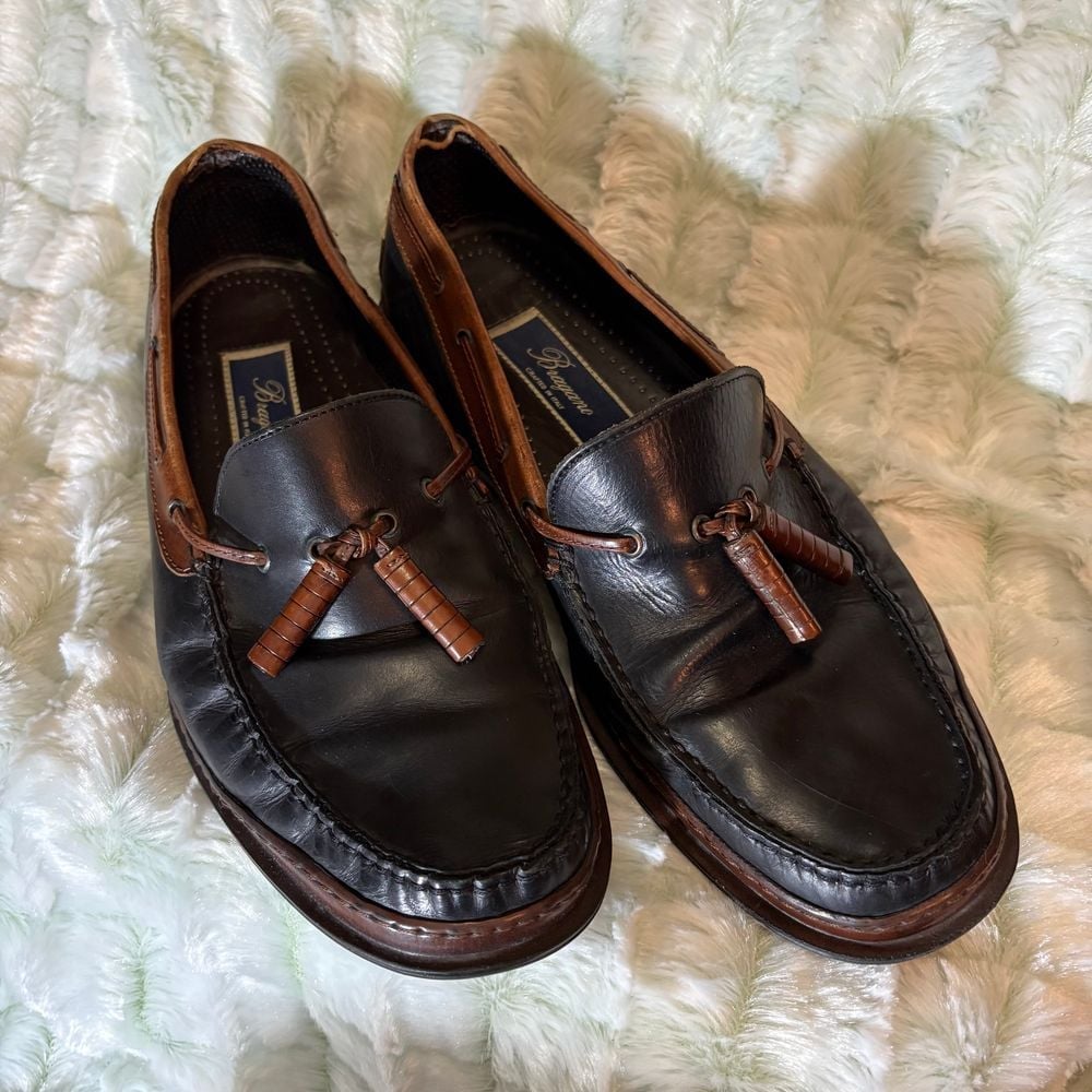 Bragano Italy Black/ Brown Leather Tassel Leather Loafers Men's Sz 10