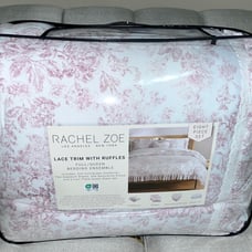 8-PIECES RACHEL ZOE FLORAL TOILE PINK SHABBY CHIC QUEEN COMFORTER AND SHEETS SET