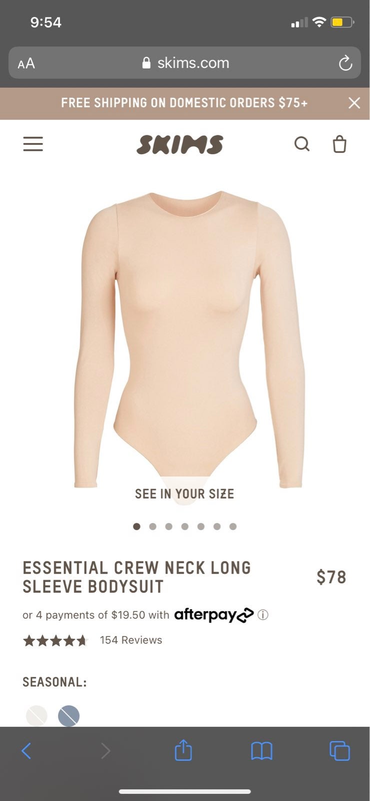 SKIMS Essentials Crewneck bodysuit L/XL