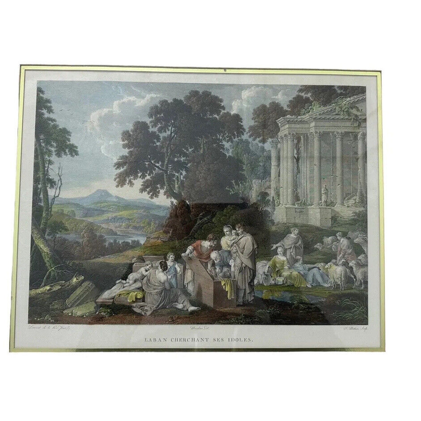 Hand Colored Engraving Circa 1815 Laban Cherchant Ses Idoles De La Hyre Mathieu