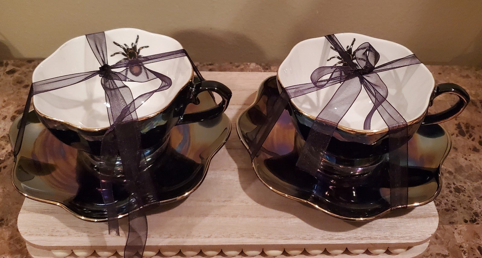 Halloween Dark Decor Tea Cup Set and Saucers by Elegance