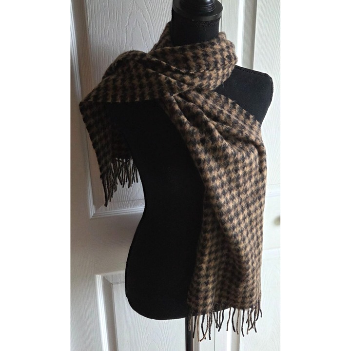 Houndstooth Camel Hair Winter Scarf 63 x 12 Rectangle Fringe Fall Mens Womens