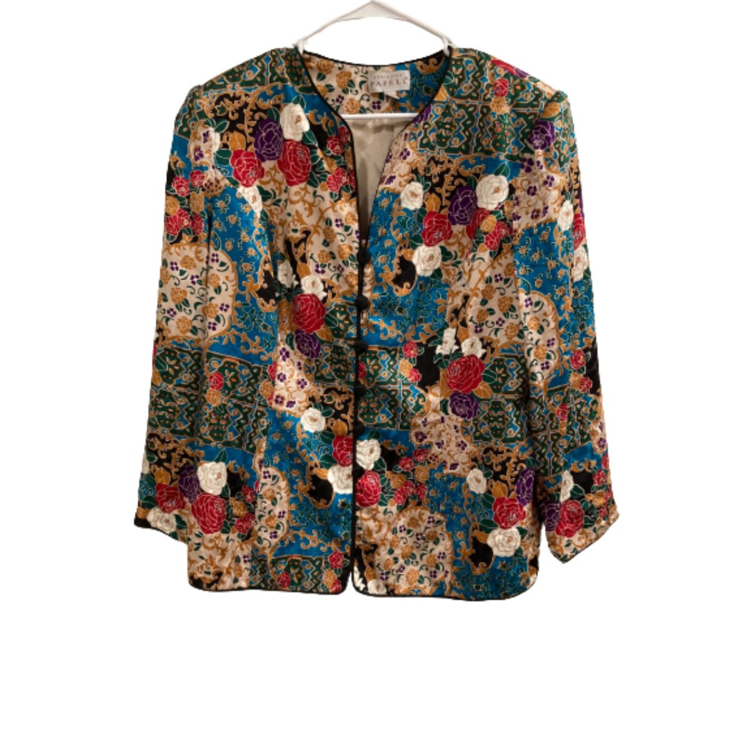 Adrianna Papell Vintage 1980s Silk Puff Shoulder Jacket with Paisley Print - 14
