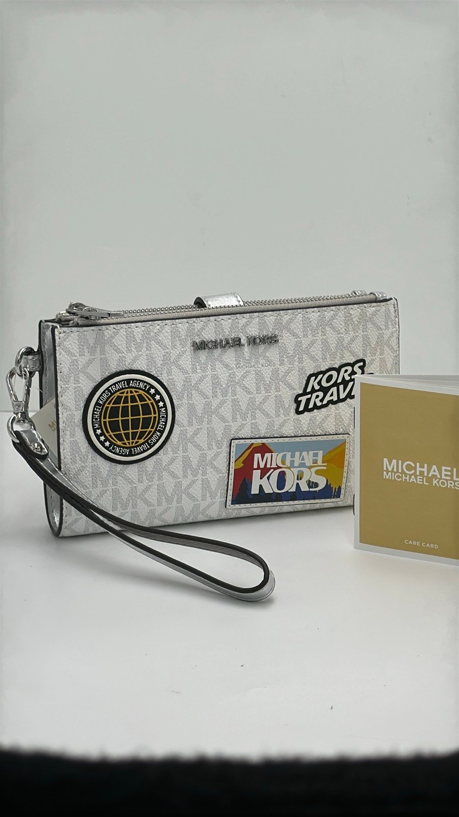 Michael Kors Jet Set Travel Large Embellished Signature Logo Wristlet MK Patches