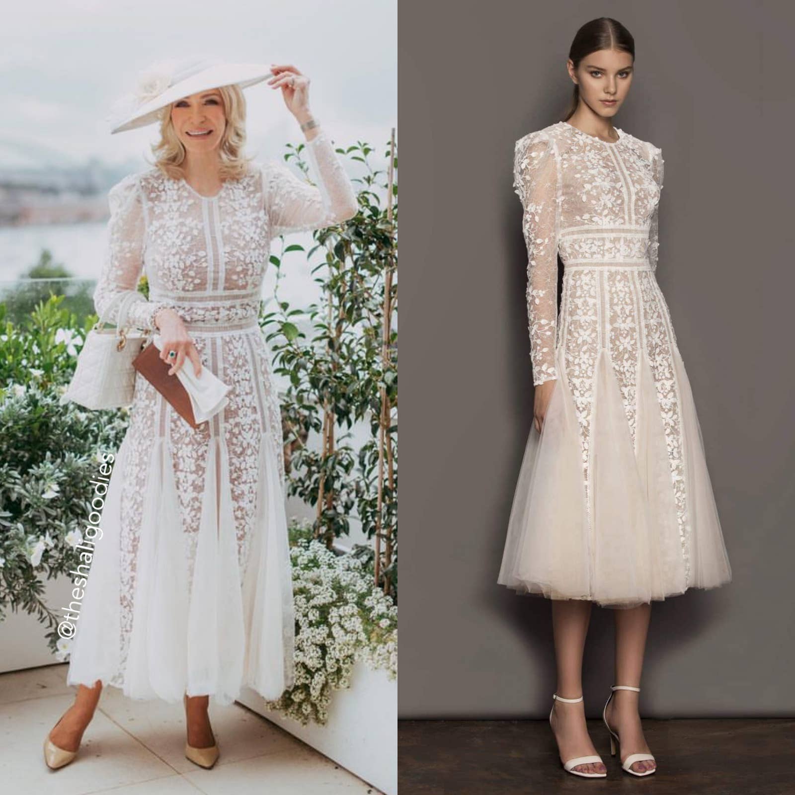 BRONX & BANCO Megan Midi Dress Bridal White Floral Lace Embroidered