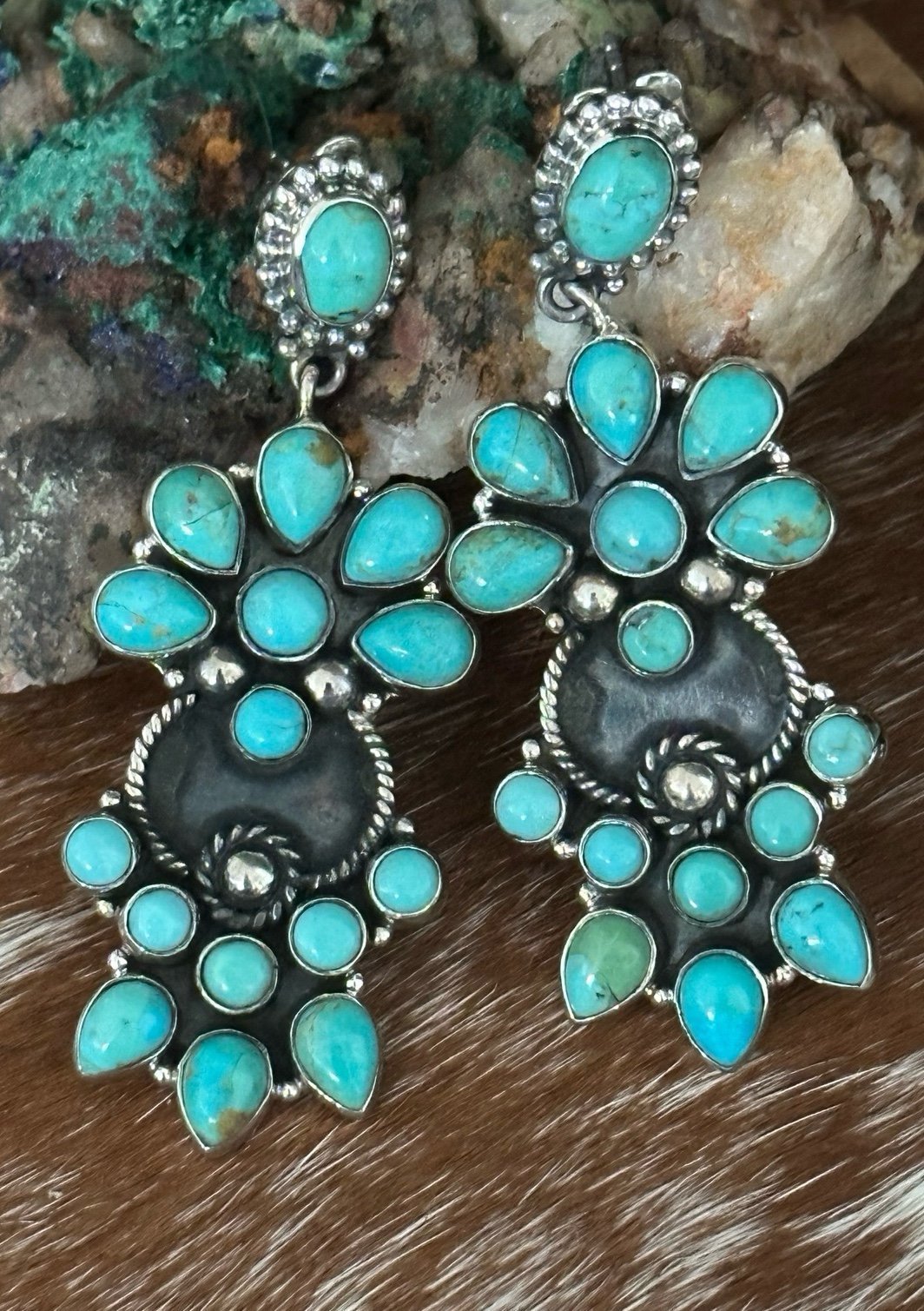 Turquoise statement southwestern sterling silver earrings