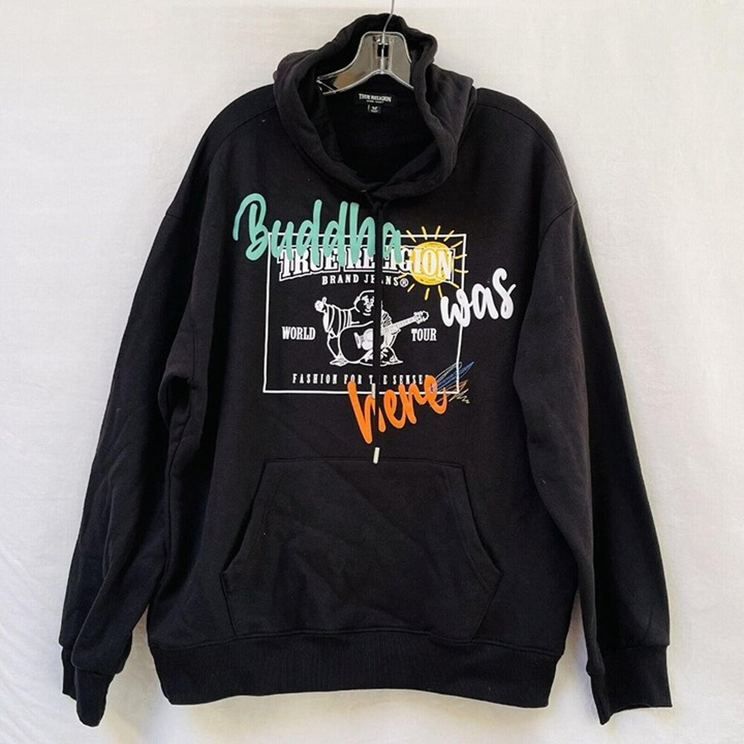 True Religion Mens Small Buddha Was Here Logo Zip Up Hoodie Sweatshirt Casual