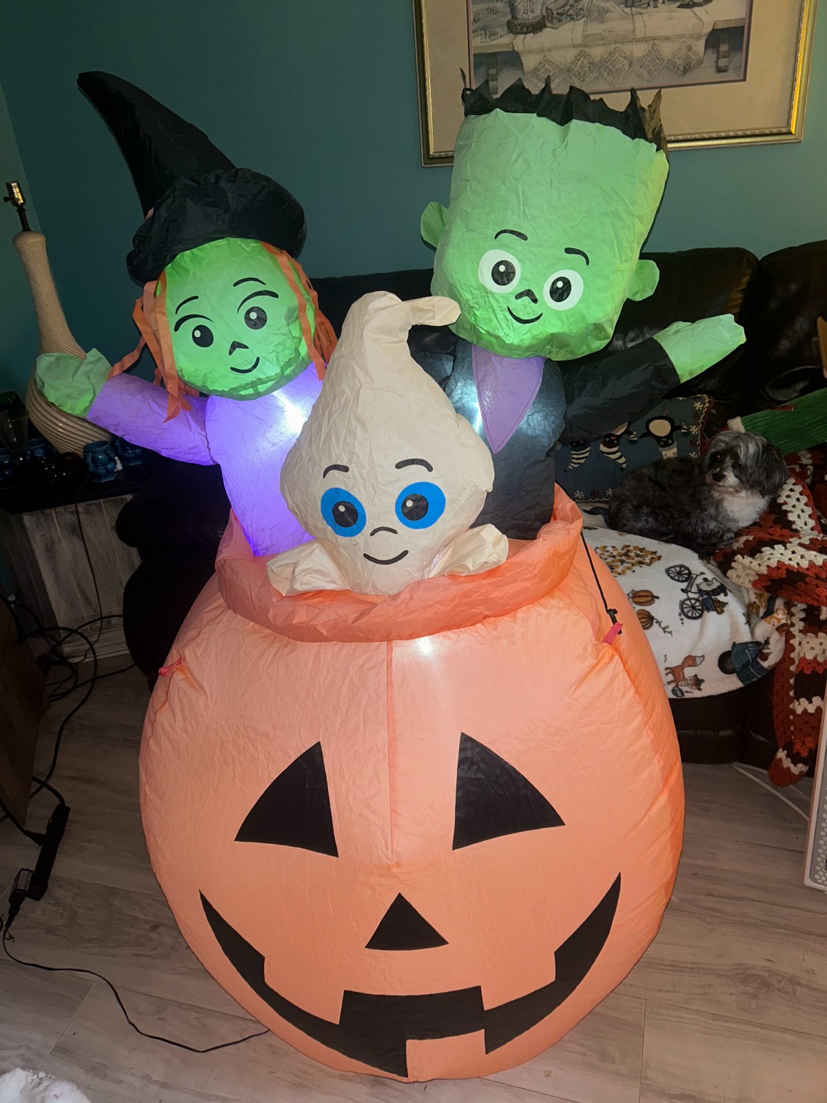 Inflatable Pumpkin Ghost Witch and Frankie Lighted Boxed 5 Foot Halloween