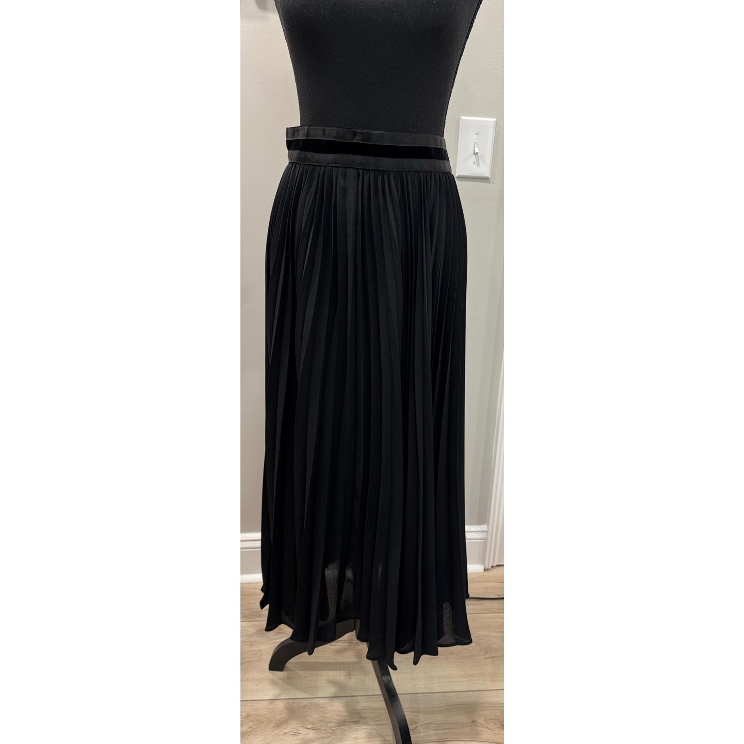 Vintage Whimsigoth Escada Couture Long Black Sheer Pleated Skirt Maxi 40 XL