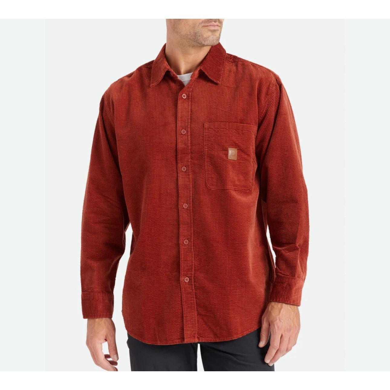 BRIXTON Porter Waffle-Corduroy Shirt (Burnt Henna) Size XL