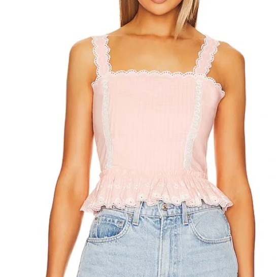 LoveShackFancy Skipper Bustier Bubble Gum Pink Lace Top Size 12