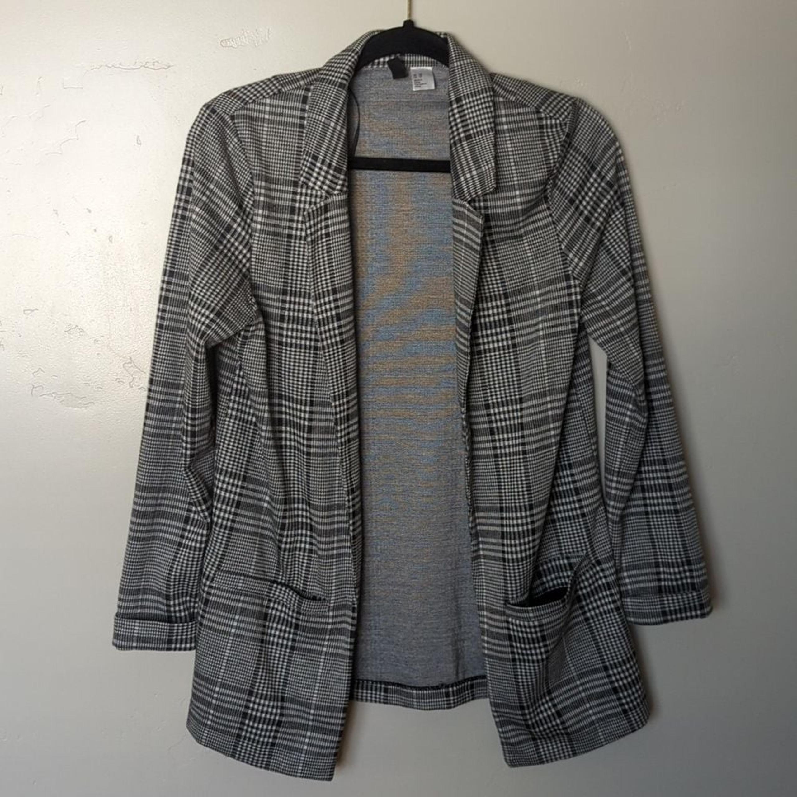H&M Divided Grey & Black Plaid Blazer Jacket XS
