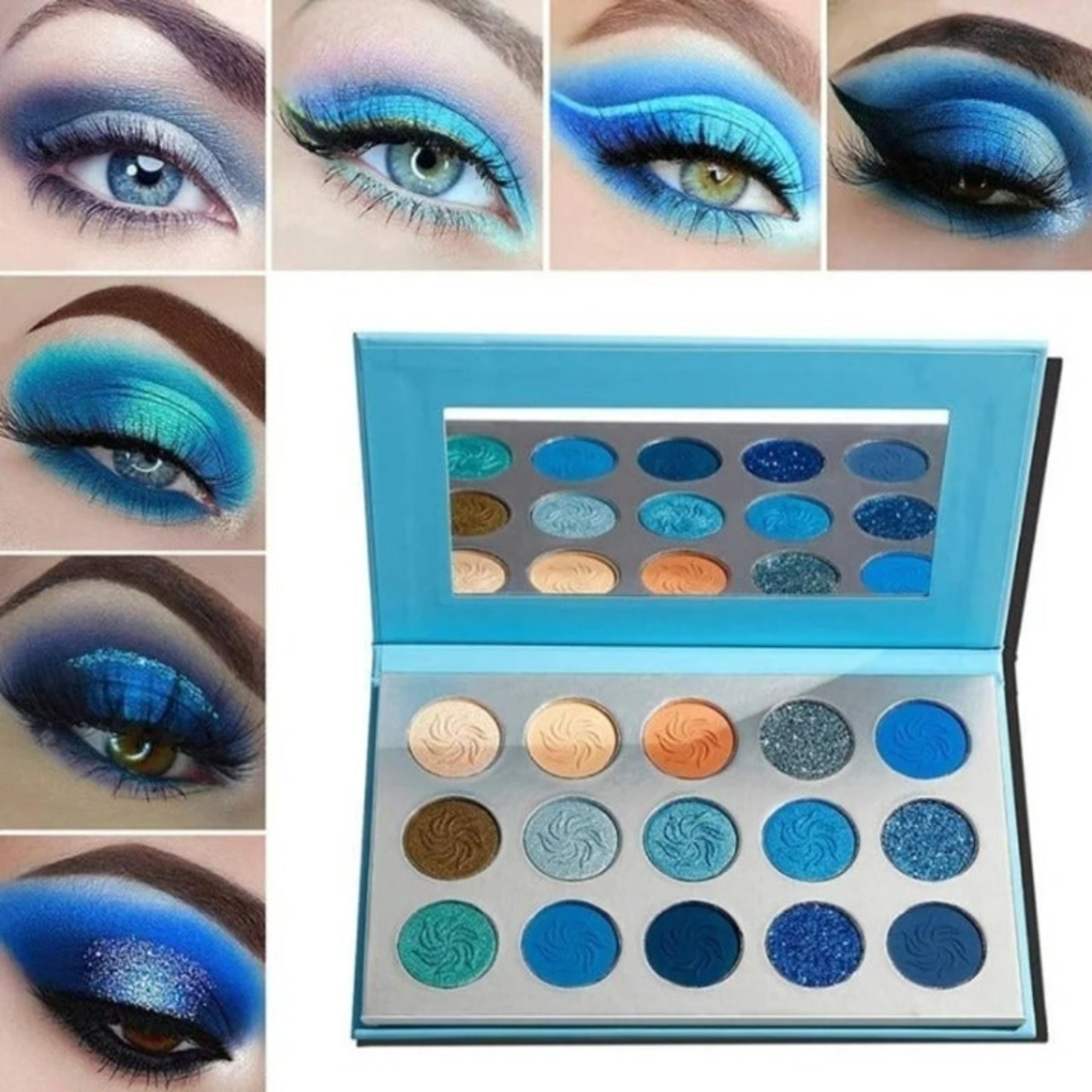 ❤️ 15 Color Bright Pigmented Matte Glitter Blue Eyeshadow Palette❤️