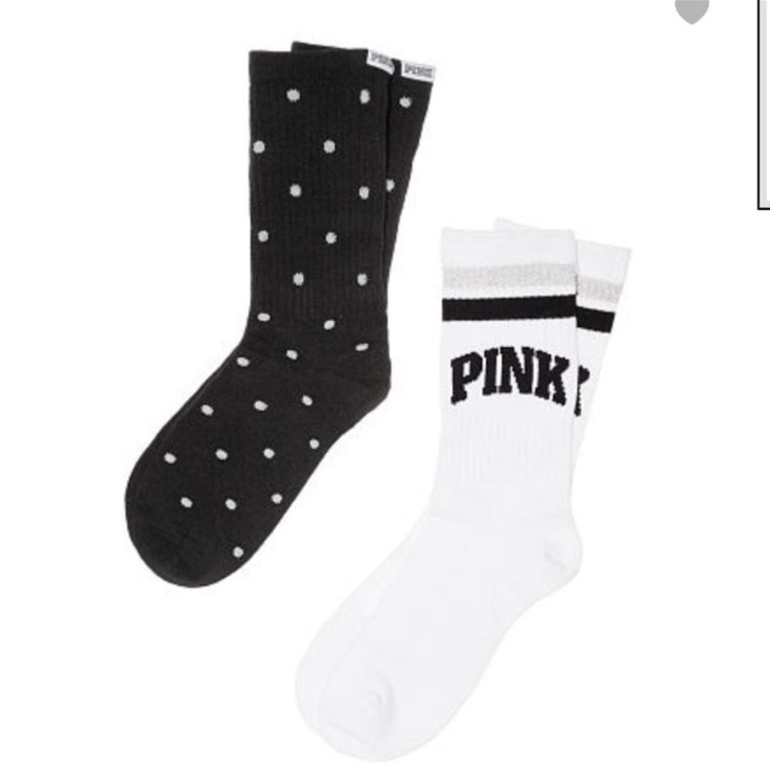 New Victoria’s Secret PINK 2pk Varsity Crew Socks - Polka Dots