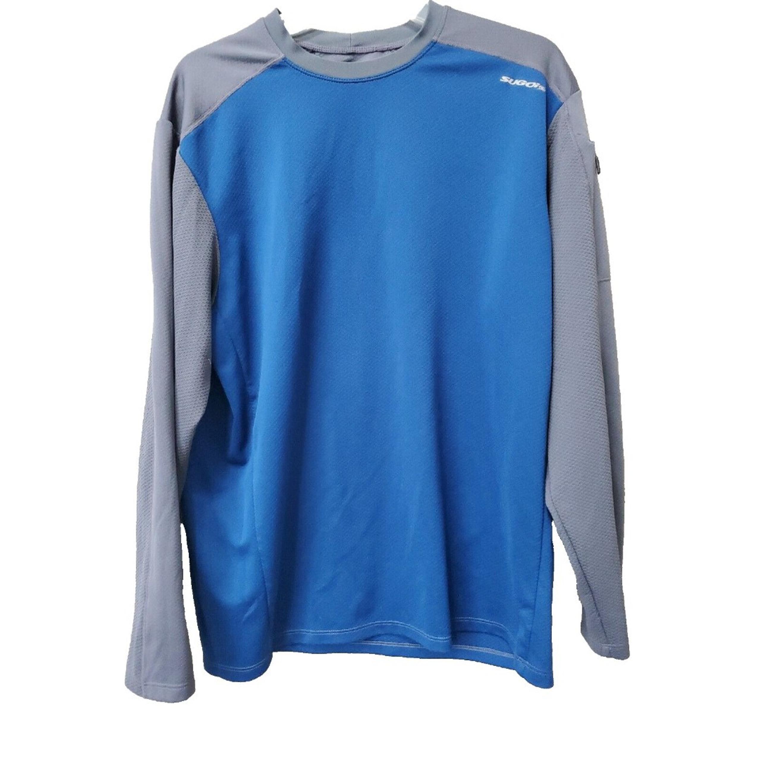 Sugoi Men's Long Sleeve Blue/Gray Athletic Cycling Shirt Size XL Crew Neck
