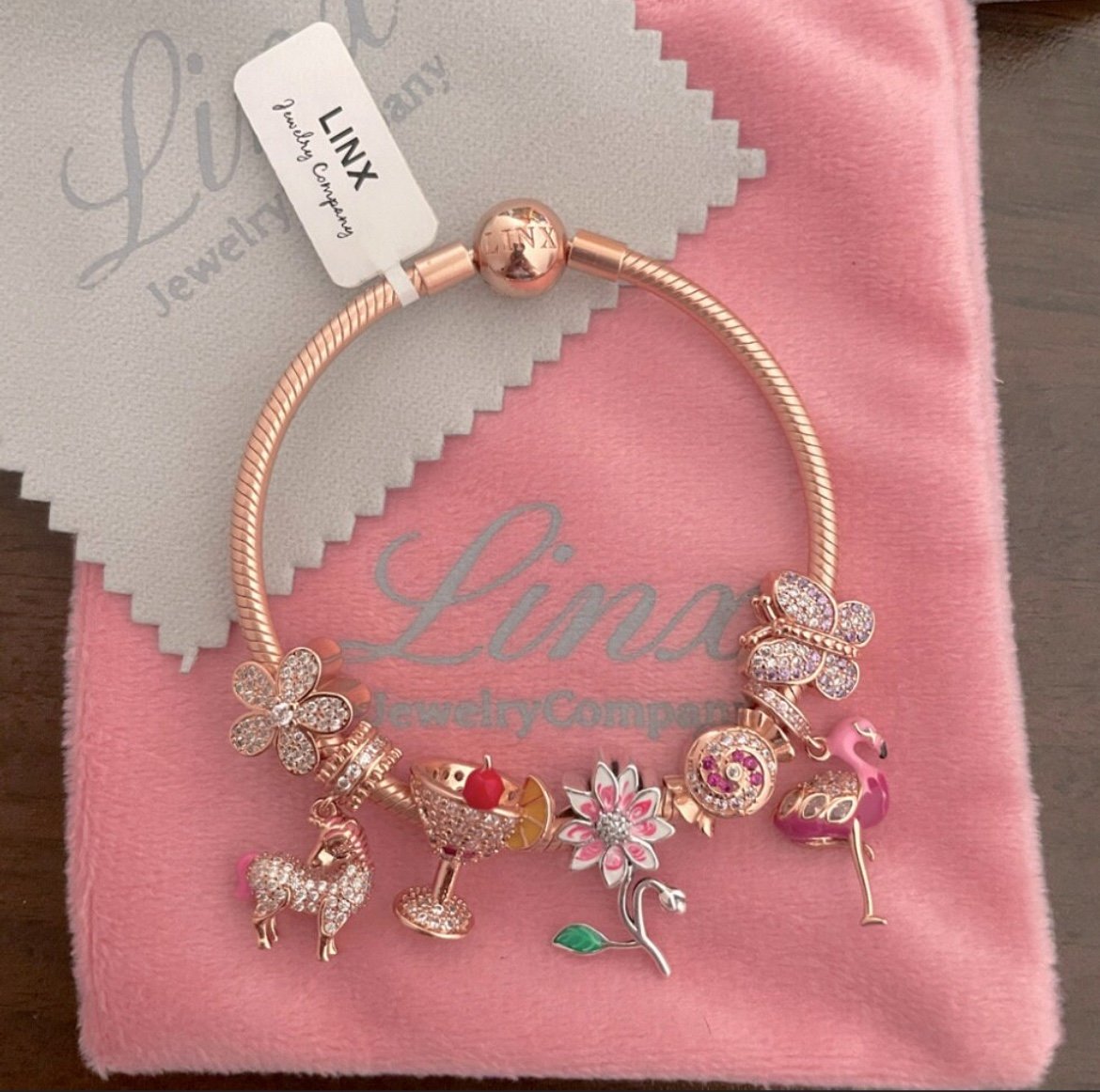 Linx Rose Gold Snake Chain Bracelet with Rose Gold Charms