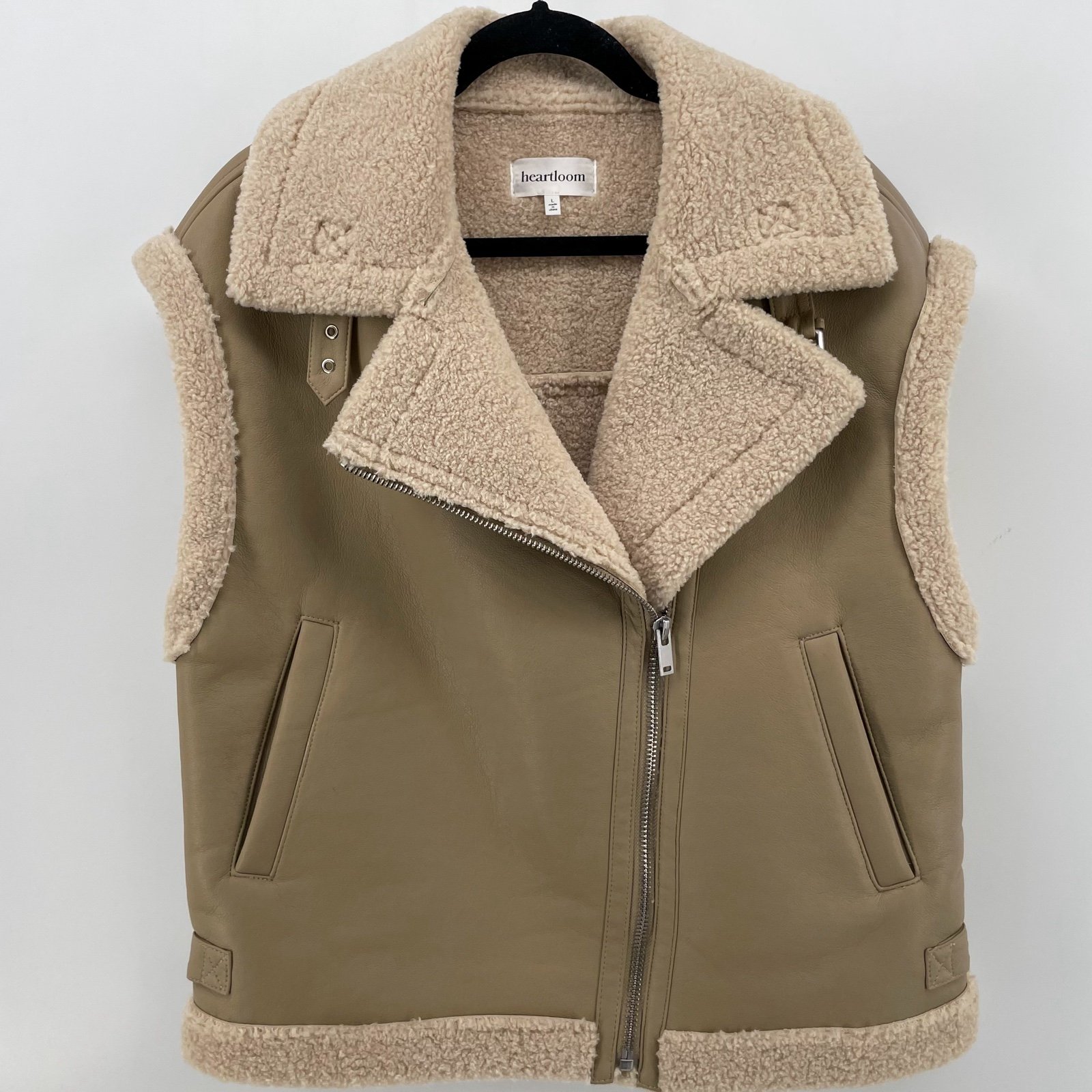 Heartloom Womens Xander Vest Tan Wheat Sherpa Faux Leather Relaxed Fit L