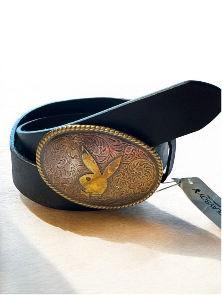 Rare Vintage 2000s Playboy Bunny Brass Buckle Leather Belt New W Tags Size M 31