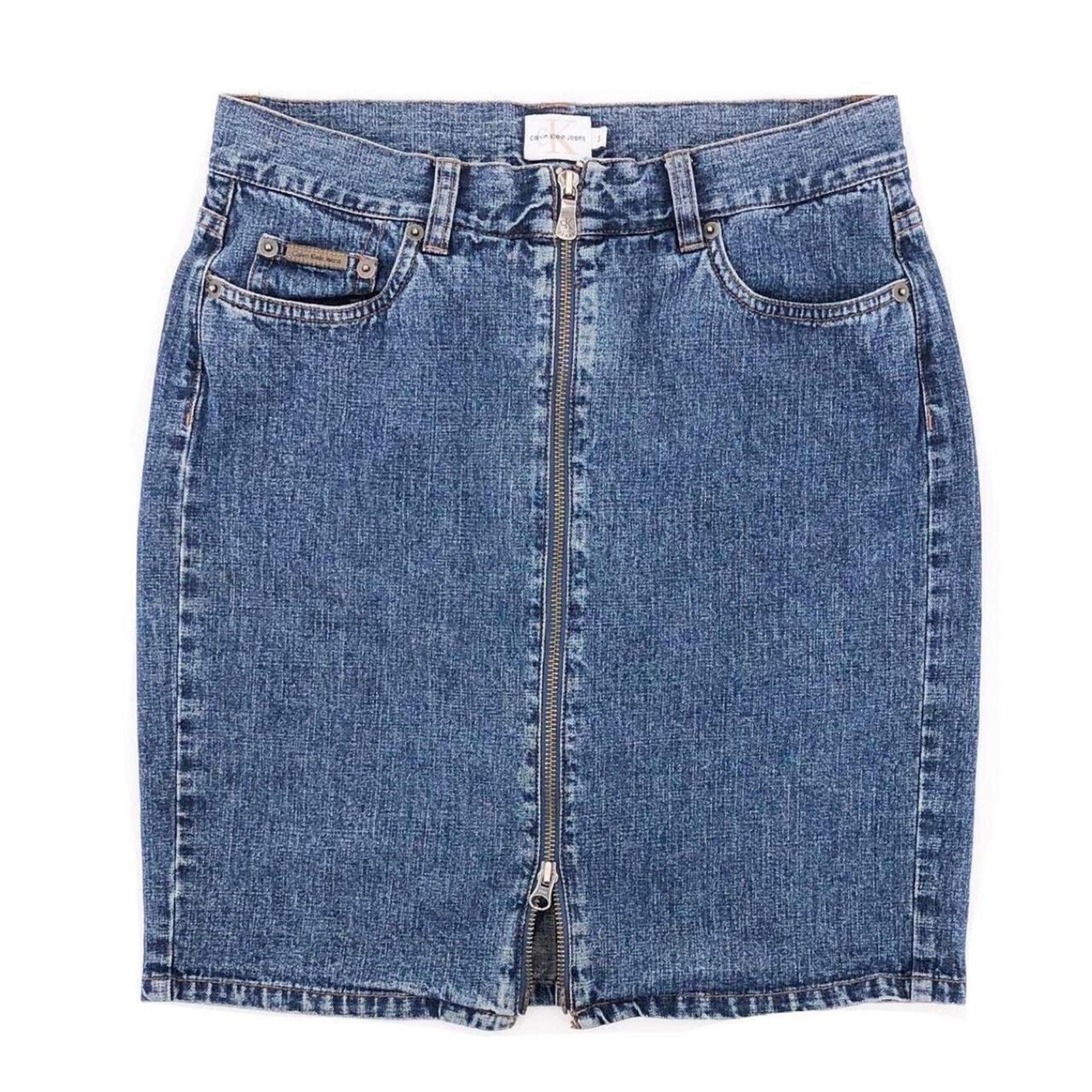 Calvin Klein CK denim zip front mini jean skirt Y2K 2000s vintage