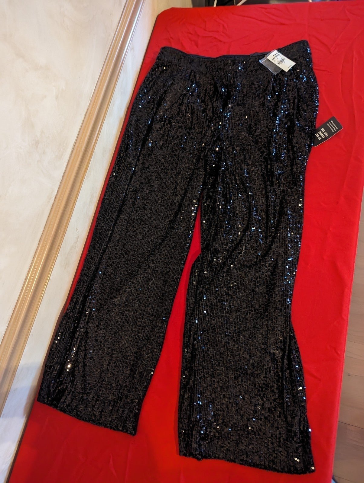 Express Cropped Highrise Black Sequin Pants M