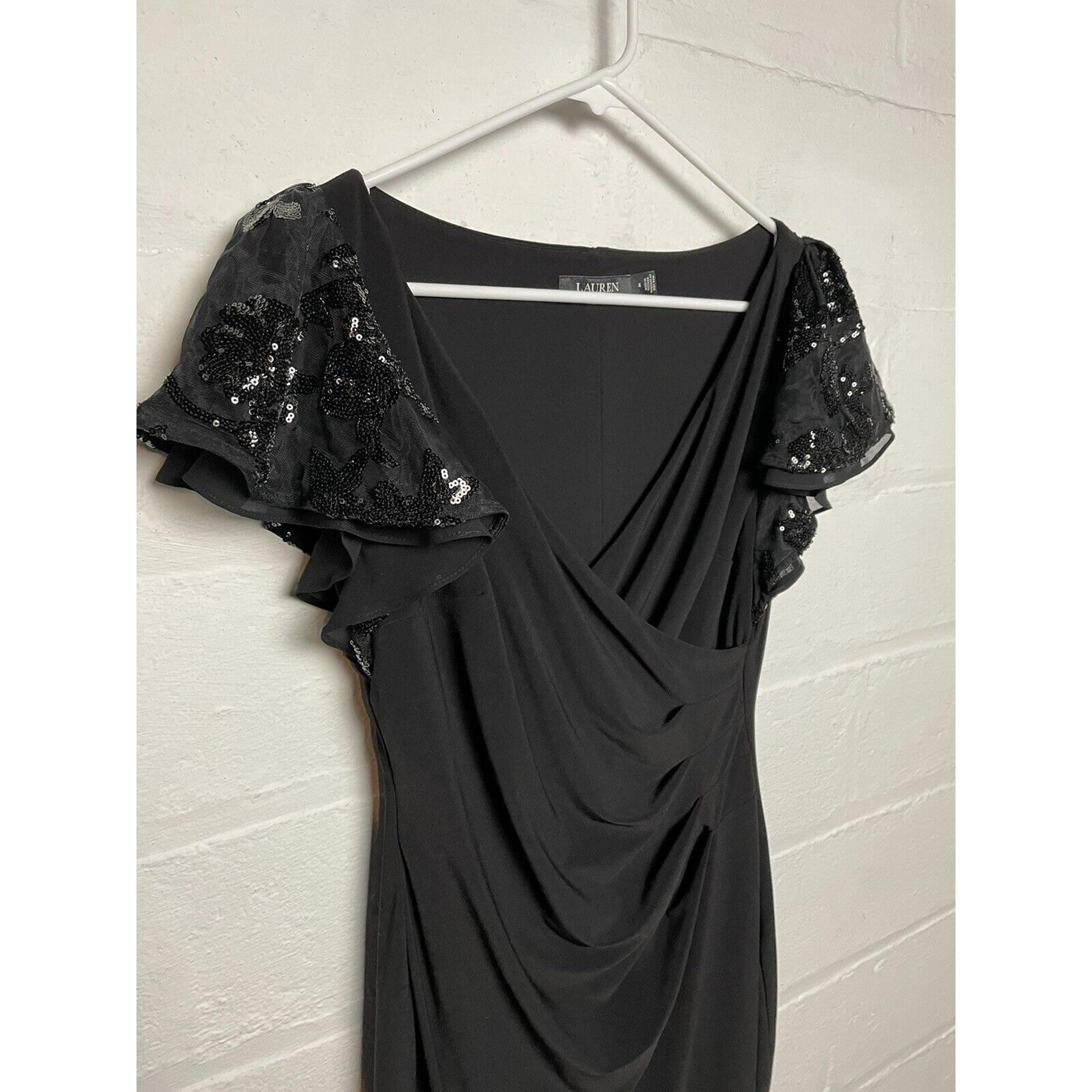 Beautiful Ralph Lauren Black Label Sequin Wrap Sheath Cocktail Dress size 4