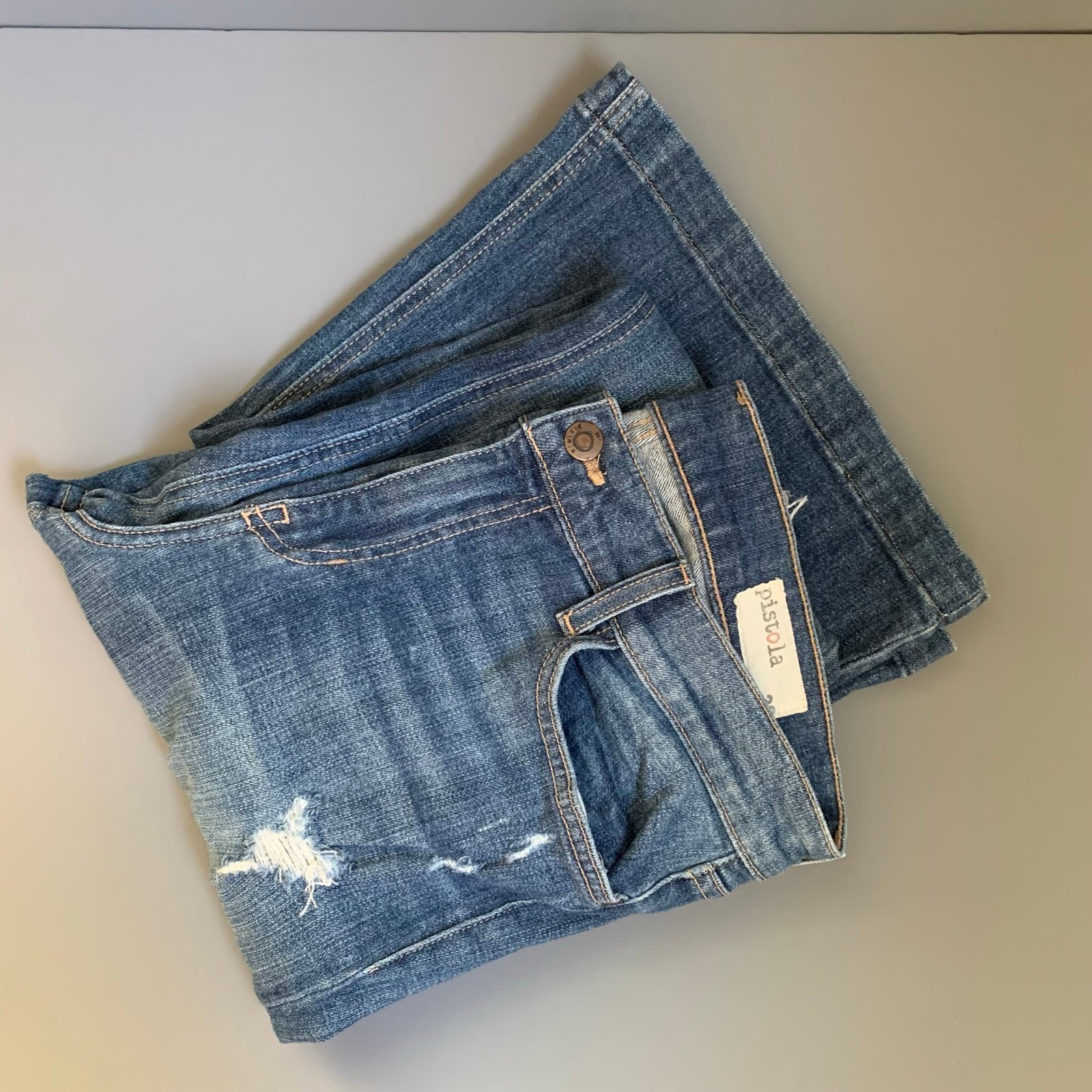 Evereve Pistola Lana Distressed Wide Leg High Rise Flare Denim Jean 32 Rare