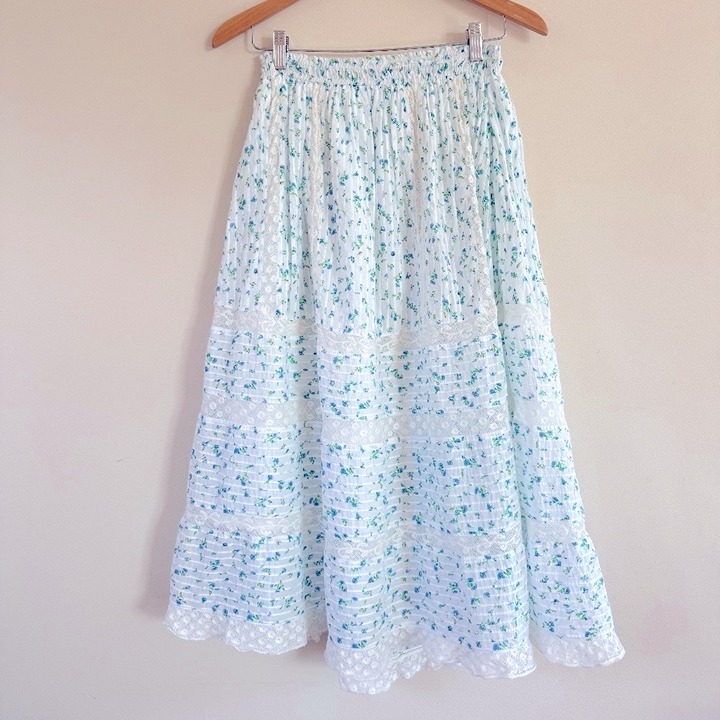 LoveShackFancy Eponda Midi Skirt Floral Ruffle Lace Size S