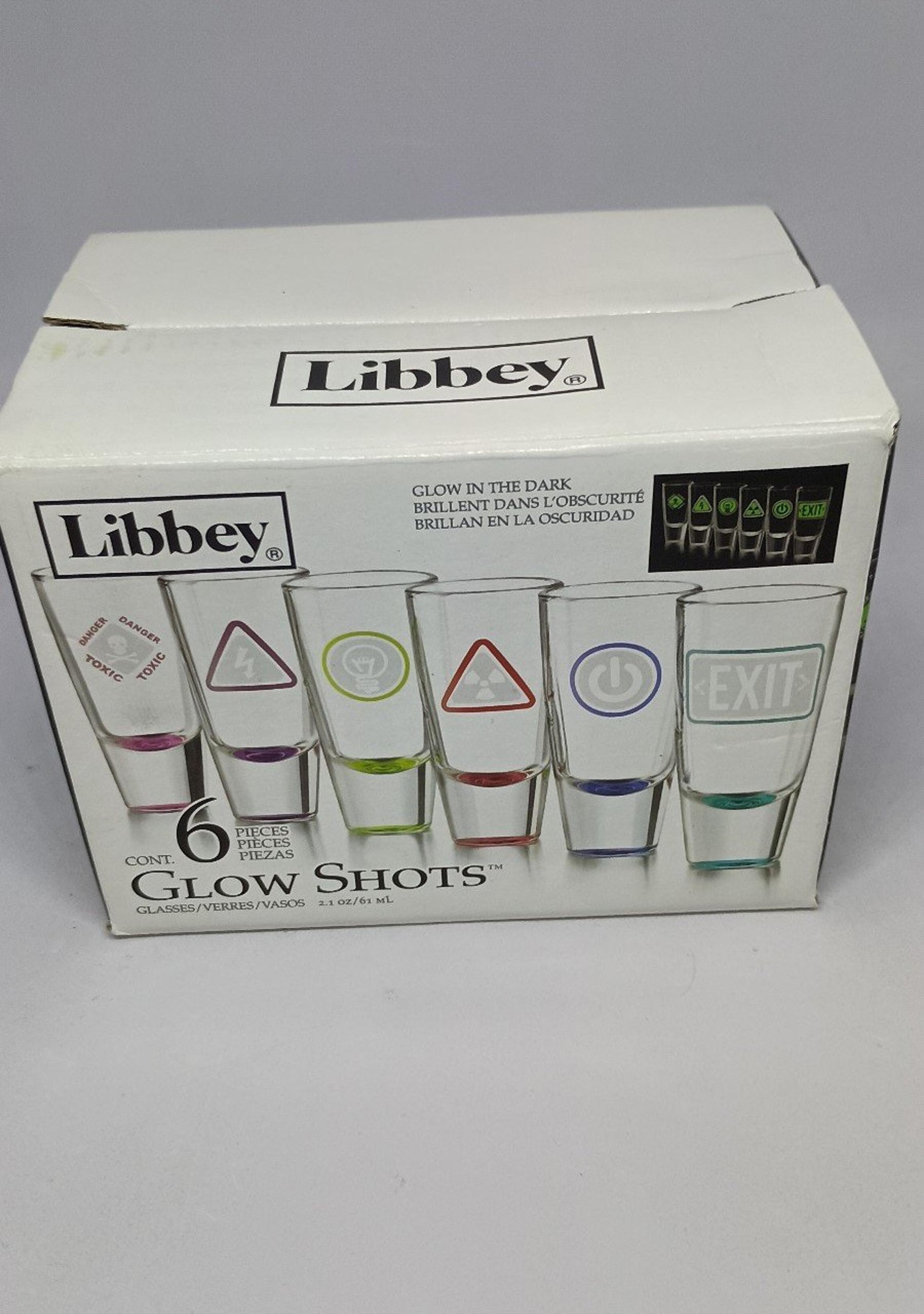 NOS Libbey Glass 6-Piece Glass Glow-In-The-Dark 2.1oz Shot Glasses