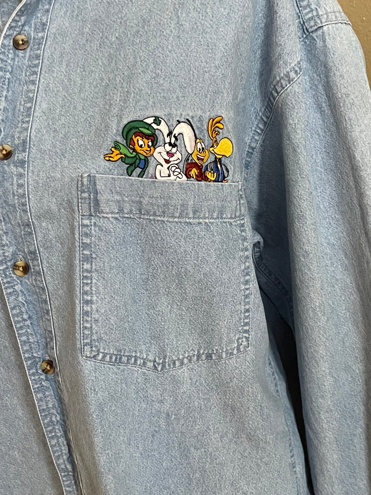 Vintage General Mill Cereal Embroidered Denim Shirt - Size: Large - 100% Cotton