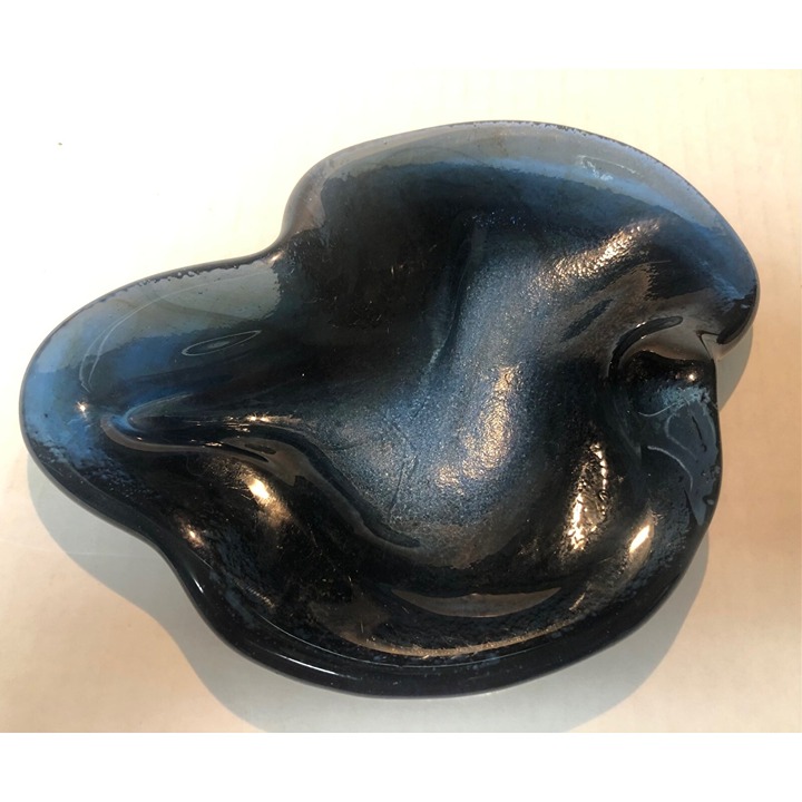 Vintage Blenko art glass freeform ashtray or shallow whatnot bowl smoky blue