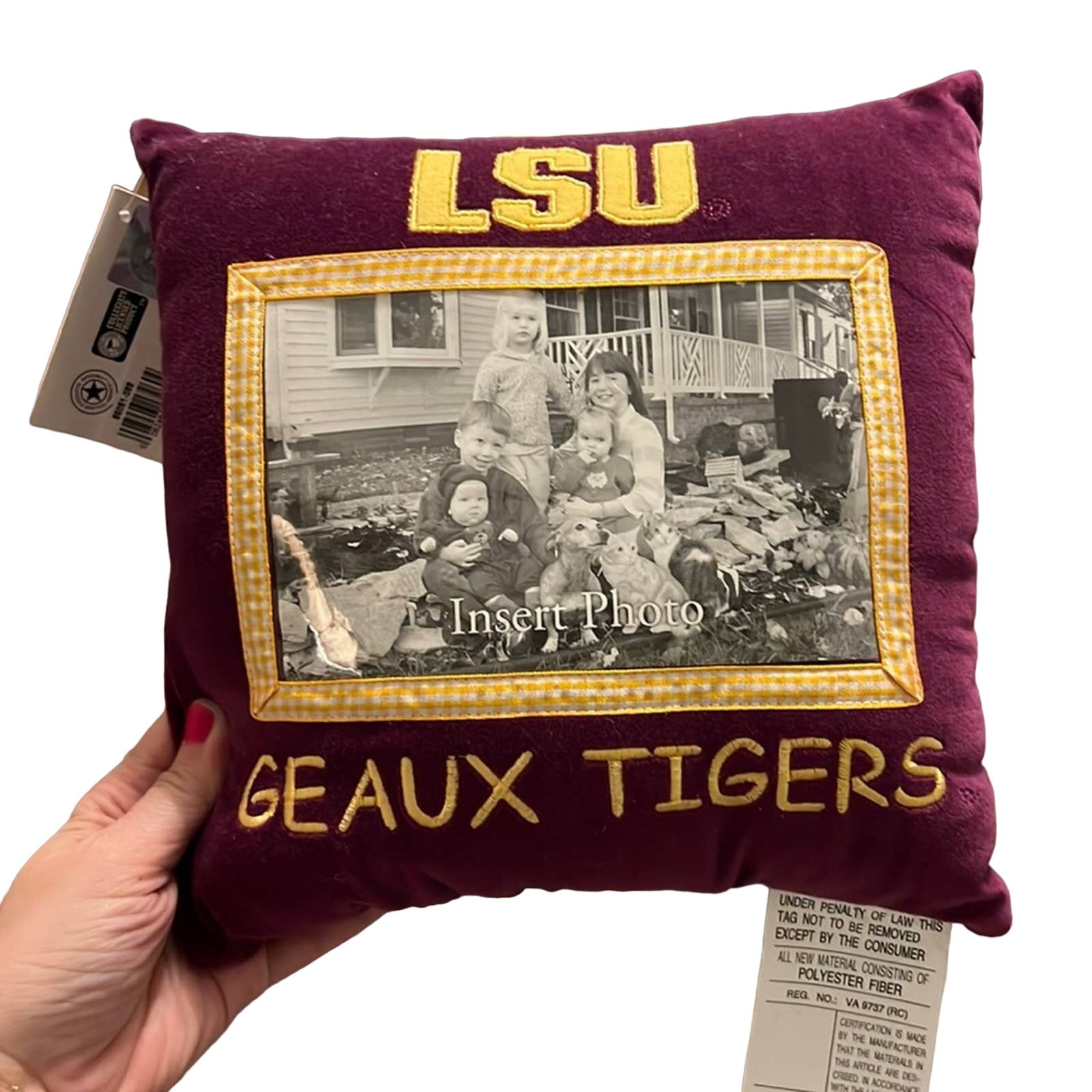 NWT 9x9 LSU geaux tigers photo frame pillow