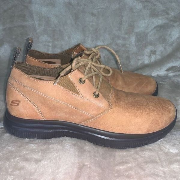 Skechers Mens Size 11.5 Relaxed Fit Gel Infused Memory Foam Leather Shoes Brown