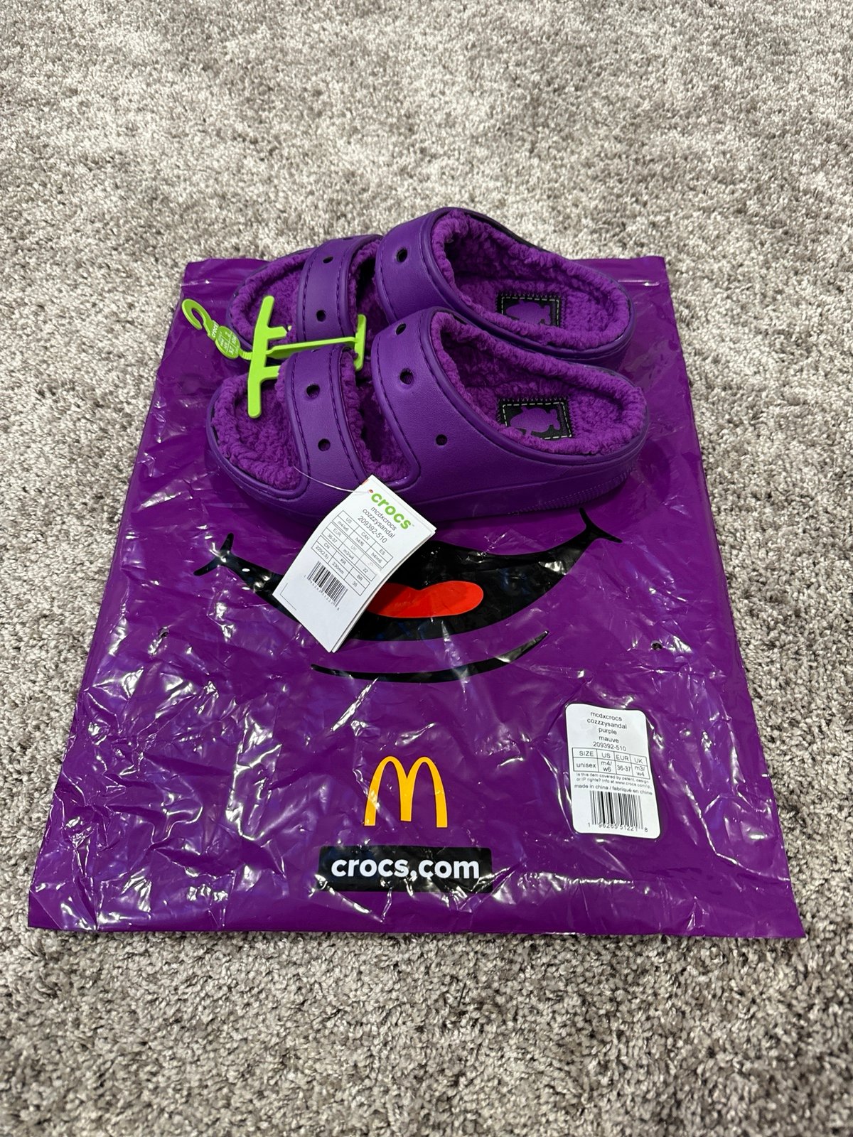 Grimace Crocs size 4 Mens, size 6 womens