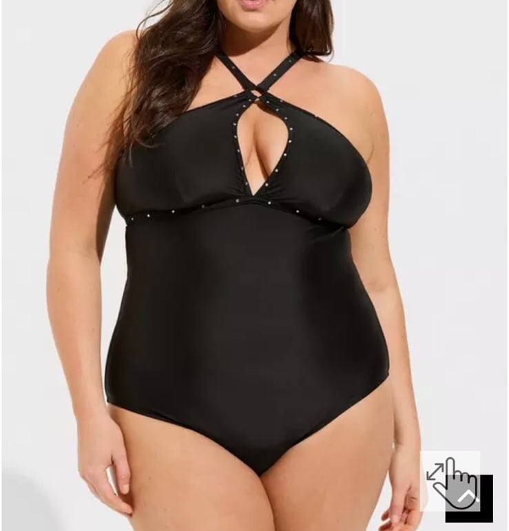 Size 2 NWT black Torrid Wireless Halter Rhinestone One Piece Swimsuit.