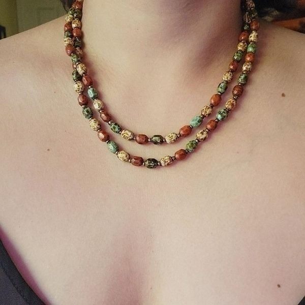 Vintage Rainbow Stone Beaded Boho Layer Necklace