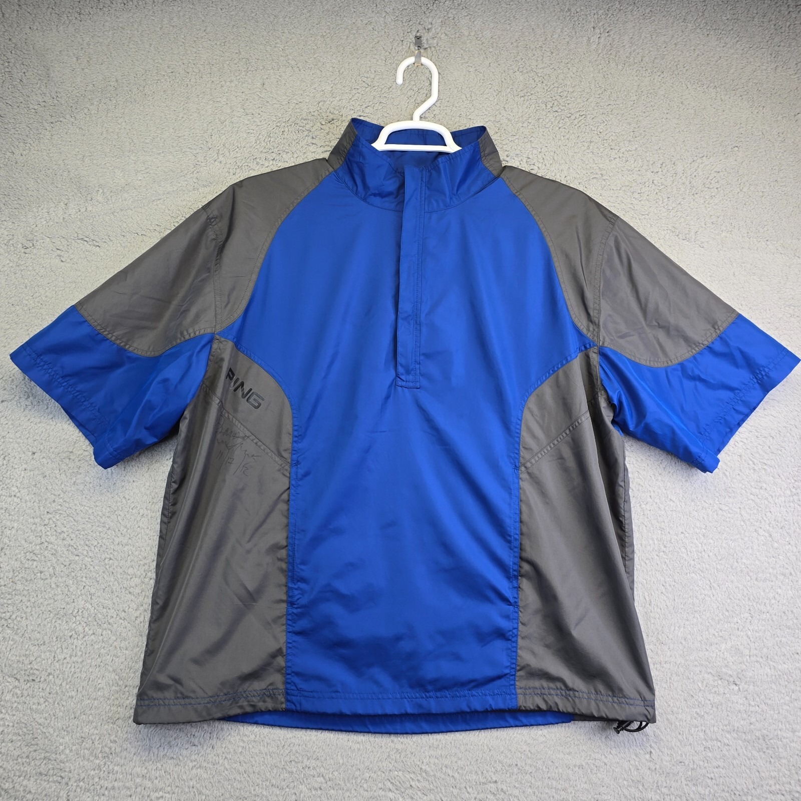 PING Windshirt Jacket Mens L Blue Gray 1/2 Zip Performance Wicking Auotgraph