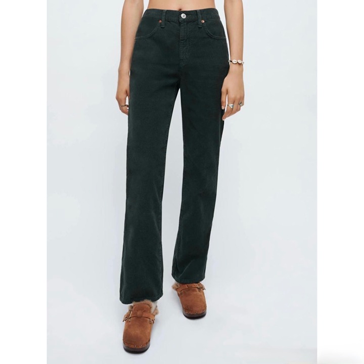 Re/Done 70s Loose Flare Corduroy High Rise Cropped Trouser Pants Casual Green 24