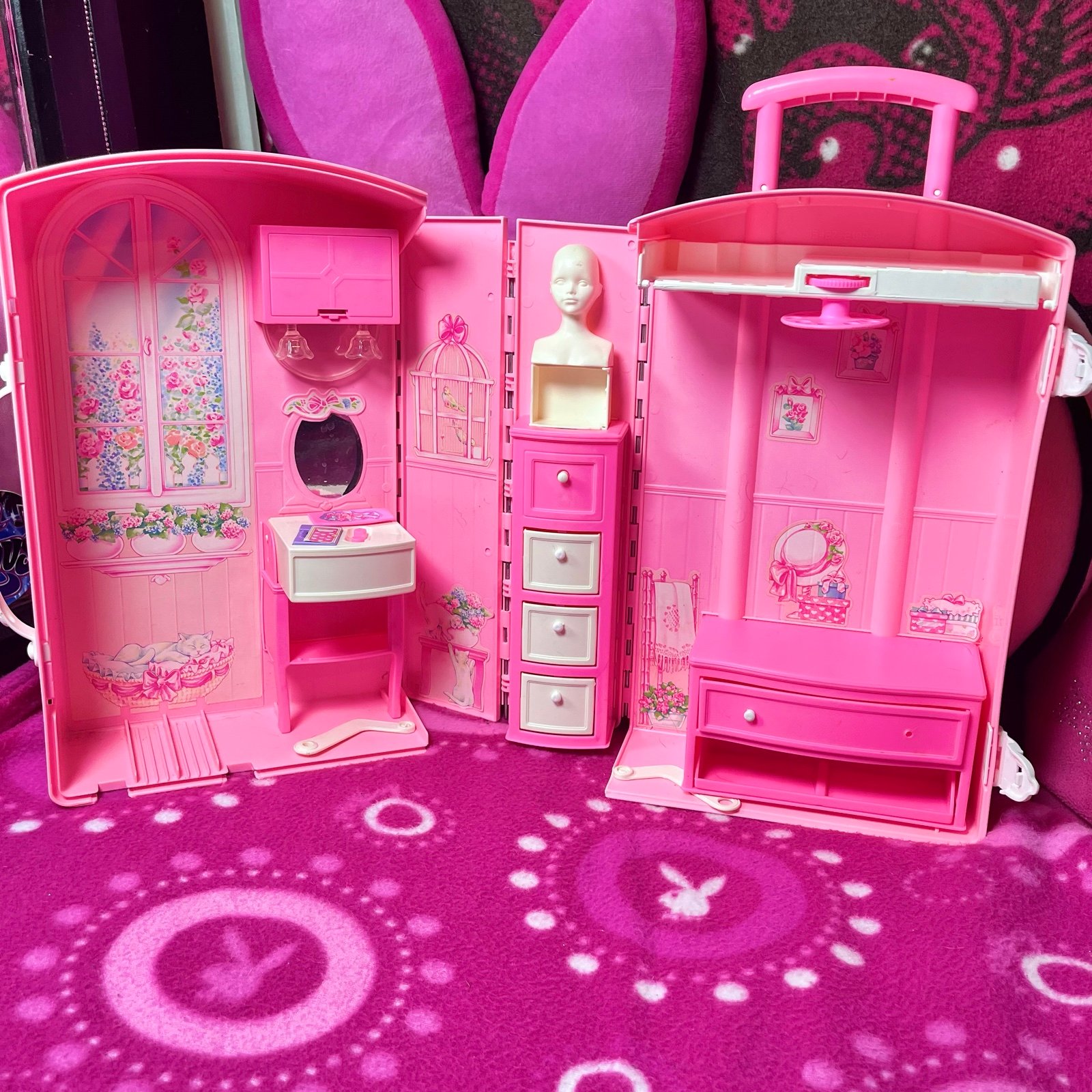 Vintage 1995 Barbie Carry & Play Case Pink Barbie Storage Suitcase