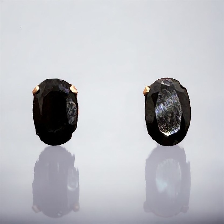 14K Yellow Gold Sapphire Earrings Oval Studs Small Classic