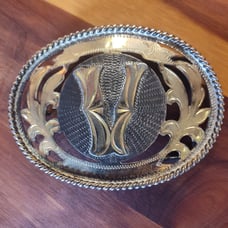 Vintage brass and silver plated V belt buckle