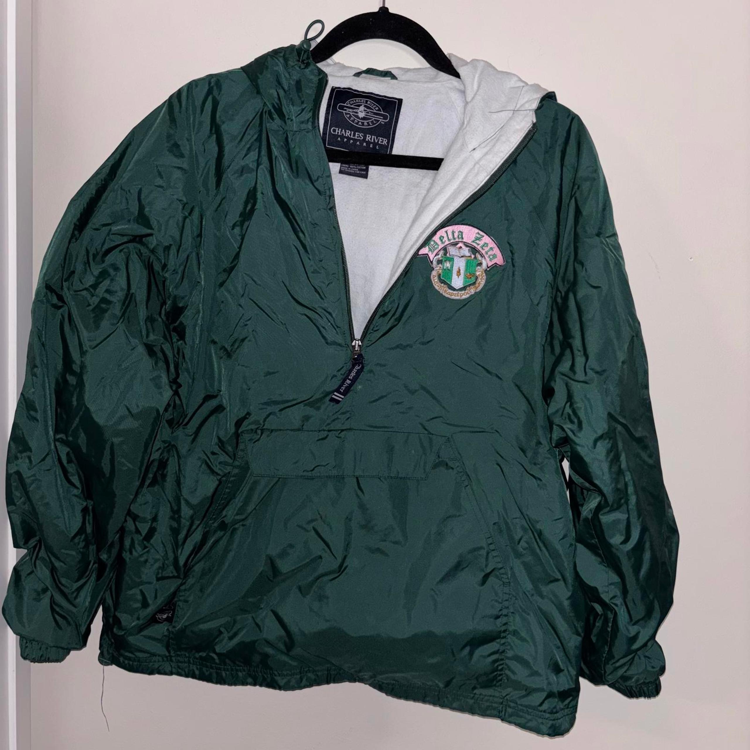 Green Delta Zeta Logo Hooded Quarter Zip Rain Jacket Pullover