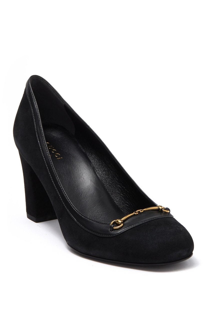 Gucci Metal Bit Suede Block Heel Pump 7