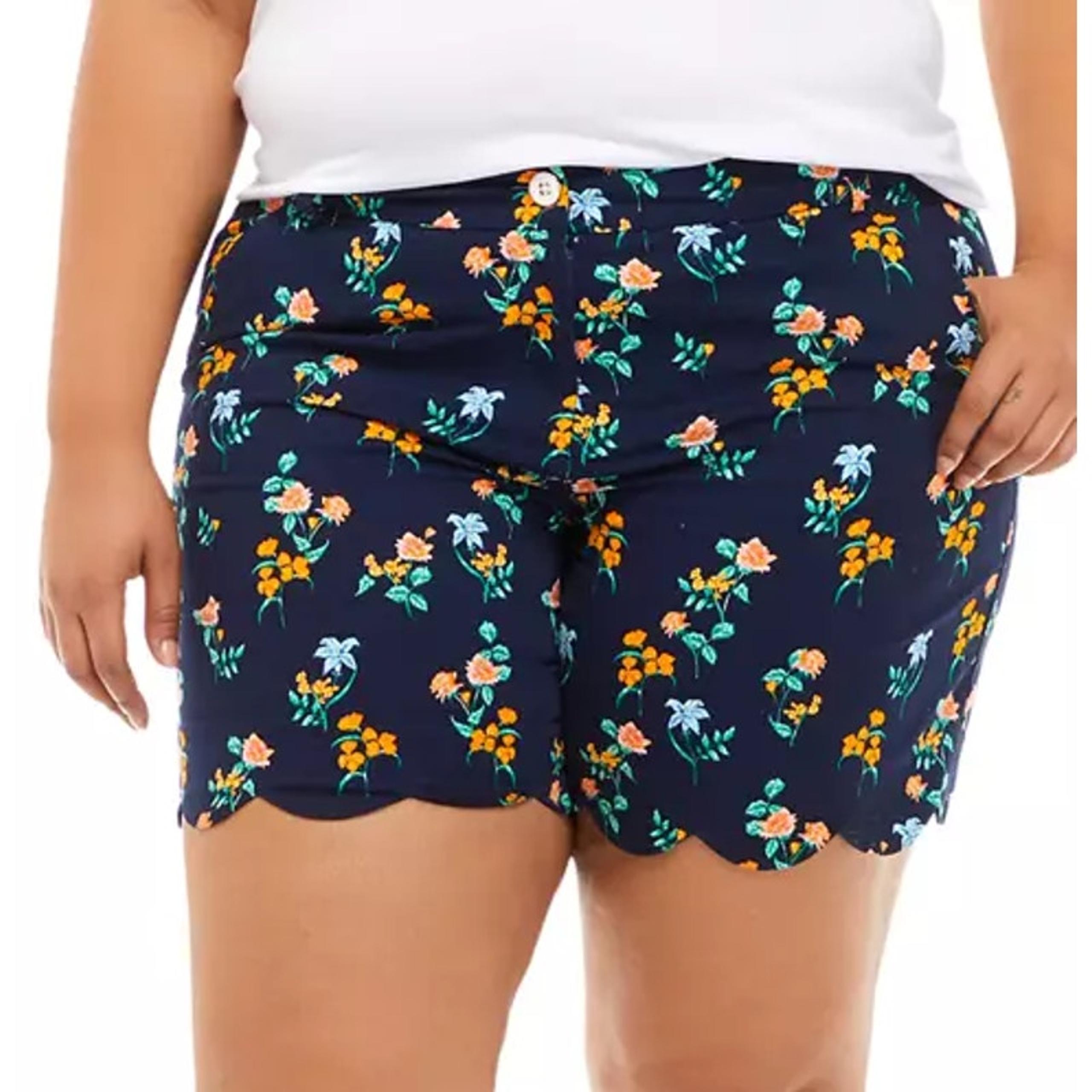 Crown & Ivy Womens Shelby Floral Printed Scalloped Hem Shorts Navy Blue Size 6