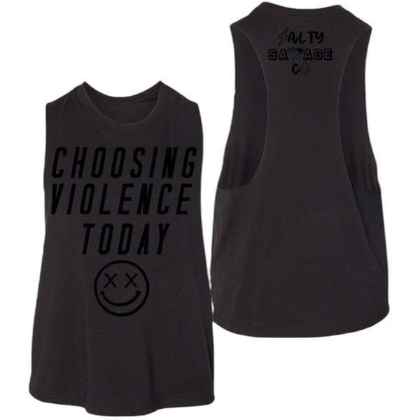 Salty Savage Choosing Violence Flowy Crop Tank Top in Black Size Medium