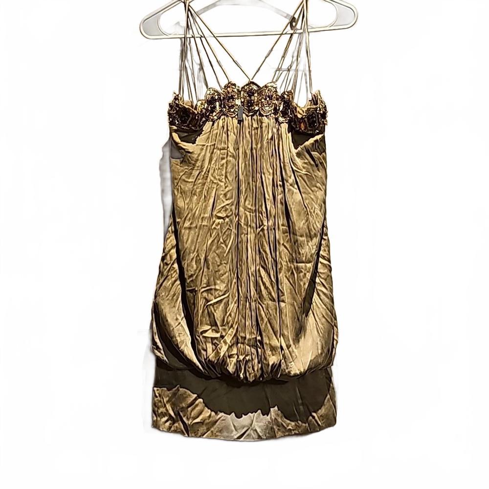 Marc Bouwer Glamiti Gold Silk Dress with Pockets size 8